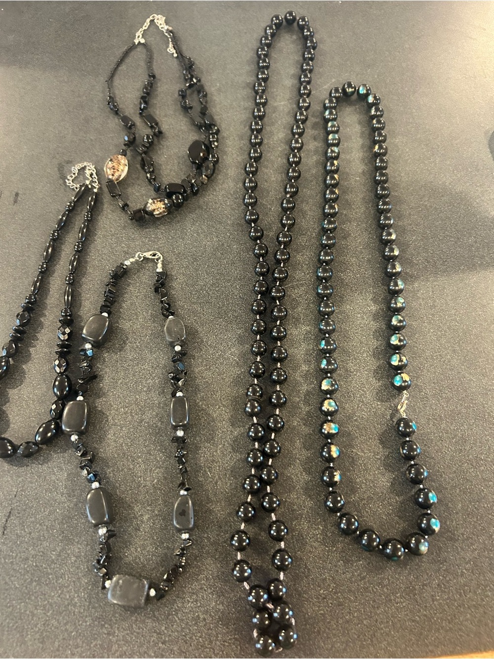 Five Black beaded necklaces lot